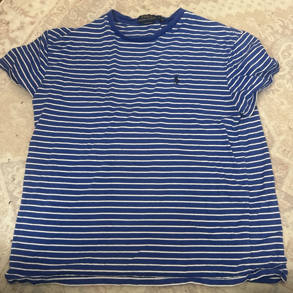 Ralph Lauren Blue and White Striped Polo